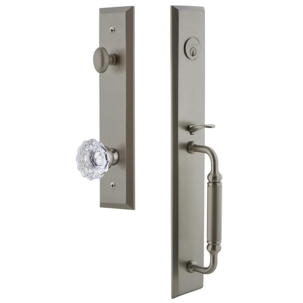 Grandeur by Nostalgic Warehouse FAVCGRFON Fifth Avenue One-Piece Handleset with C Grip and Fontainebleau Knob in Satin Nickel
